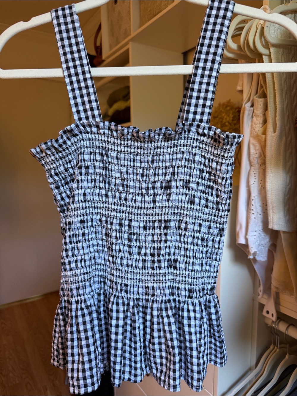 Urban Outfitters Black and White Gingham Smocked Tank- women’s size S